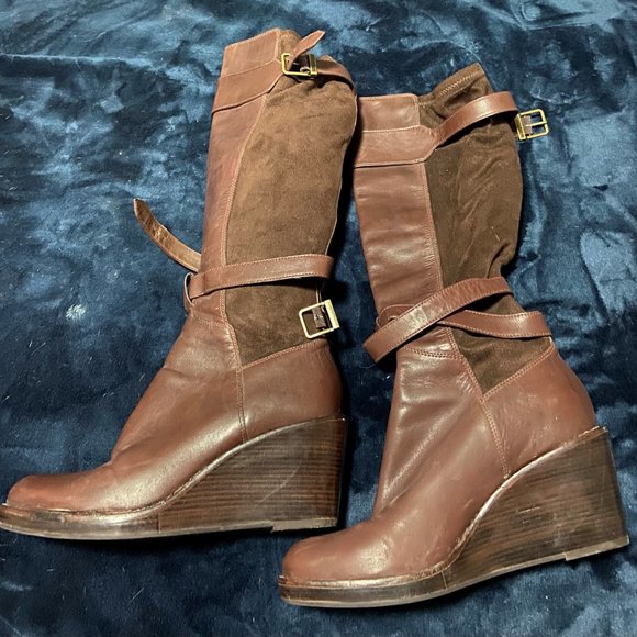 Cole Haan Leather Knee Wedge Boots - Picture 2 of 2